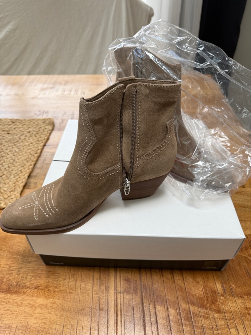 Dolce Vita Taupe Suede Western Ankle Booties - Picture 2 of 4